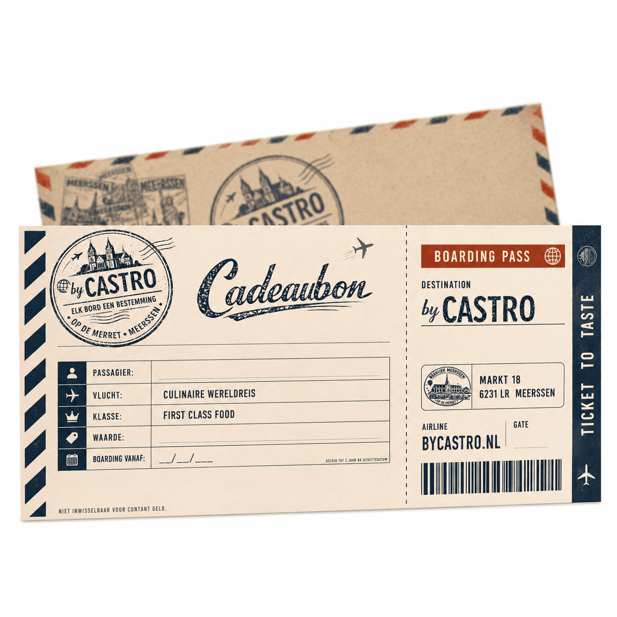 By Castro boarding-pass cadeaubon voor de airmail-envelop