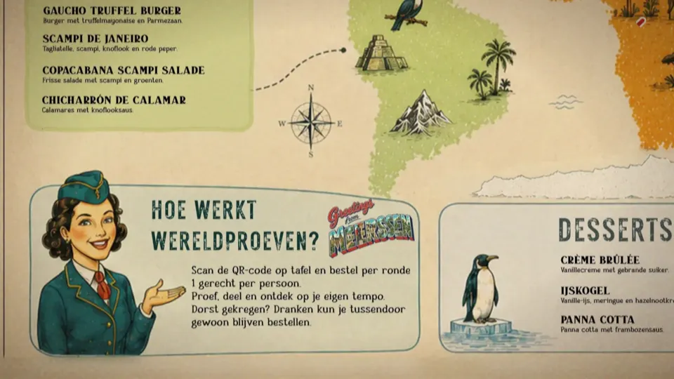 Stewardess op de placemat van By Castro bij de uitleg Hoe werkt WereldProeven